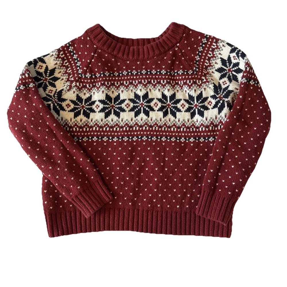 Old Navy Red Fair Isle Crewneck Knit Sweater Kids Youth 4T Winter Colorful Cozy